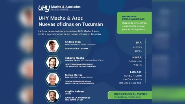 UHY Macho & Asociados abrirá nuevas oficinas en Tucumán: la firma brindará una charla en el Hotel Hilton