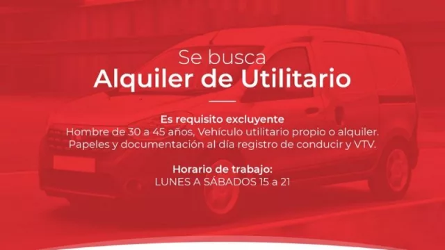 Una oportunidad para aprovechar: importante empresa busca alquiler de vehículo utilitario 