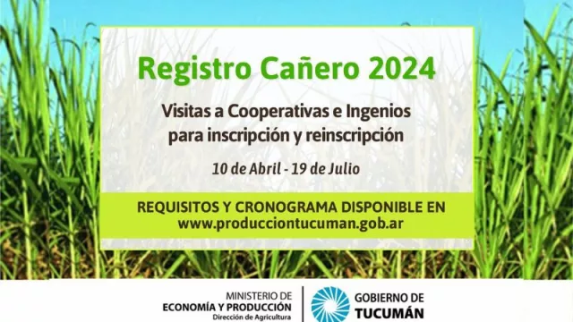 Inician las inscripciones y reinscripciones para el Registro Provincial de Productores Cañeros para la campaña 2024 (del 10 de abril hasta el 29 de junio)